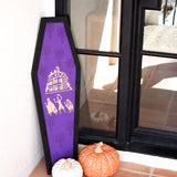 Haunted Mansion Coffin Wooden Sign – Purple Gothic Halloween Porch Decor