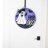 Hey Boo Ghost Wooden Door Sign – Laser Cut Halloween Decor (16” or 20")