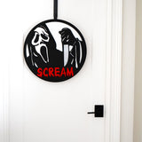 Ghostface “SCREAM” Wooden Door Sign – Horror Movie Halloween Decor | Laser Cut Round Sign