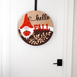 Hello Fall Gnome Wooden Door Sign – Laser Cut Autumn Front Porch Décor