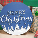 Winter Night Merry Christmas Wooden Sign