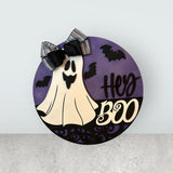 Hey Boo Ghost Wooden Door Sign – Laser Cut Halloween Decor (16” or 20")