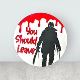 Jason “You Should Leave” Wooden Door Sign – Horror Movie Halloween Decor | Laser Cut 20" or 14" Round Sign